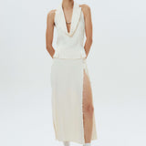 Silk Open-Back Peak-Lapel Top