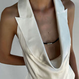Silk Open-Back Peak-Lapel Top
