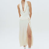 Silk Open-Back Peak-Lapel Top