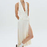 Silk Open-Back Peak-Lapel Top