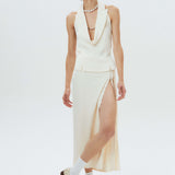 Silk Open-Back Peak-Lapel Top