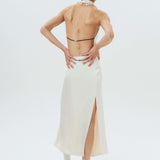 Silk Open-Back Peak-Lapel Top