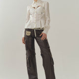 Silk Billboard Open-Back Fitted Blouse-White