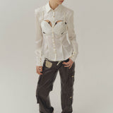 Silk Billboard Open-Back Fitted Blouse-White