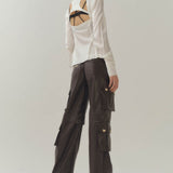 Silk Billboard Open-Back Fitted Blouse-White