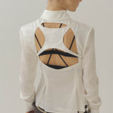 Silk Billboard Open-Back Fitted Blouse-White