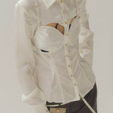 Silk Billboard Open-Back Fitted Blouse-White