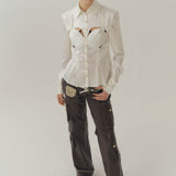 Silk Billboard Open-Back Fitted Blouse-White
