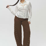 Silk Billboard Open-Back Fitted Blouse-White
