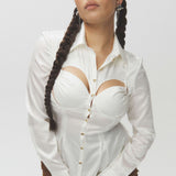 Silk Billboard Open-Back Fitted Blouse-White