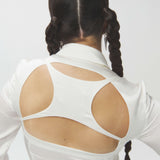 Silk Billboard Open-Back Fitted Blouse-White