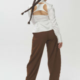 Silk Billboard Open-Back Fitted Blouse-White