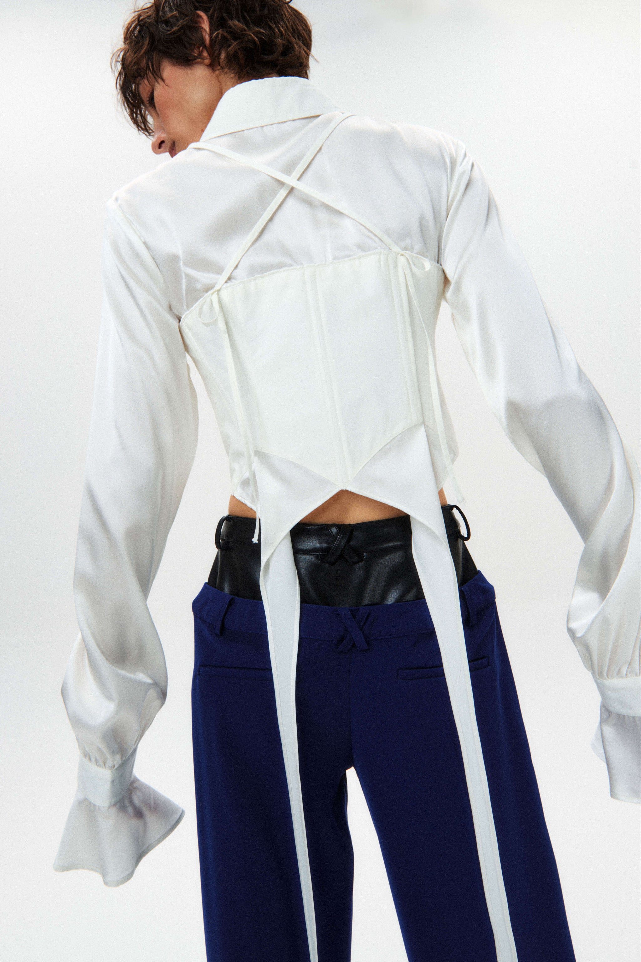 Han Wen Studio Silk Flowy Corset Blouse White S